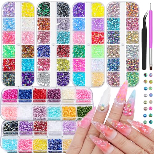 Umillars 6 Boxes Resin Rhinestones for Bedazzling Kit 3mm MixedColor Jelly Clear AB Rhinestones Flatback Small Pearls Accessories with Tweezers and Brush for Crafting Nail Art DIY Cap Tumblers Face Makeup - Image 1