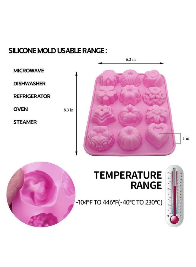 Oligitdi Silicone 12-Cavity Flower Mixed Cupcake Baking Muffin Mould - Pink - Image 2