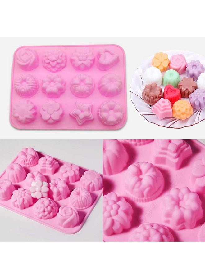 Oligitdi Silicone 12-Cavity Flower Mixed Cupcake Baking Muffin Mould - Pink - Image 5