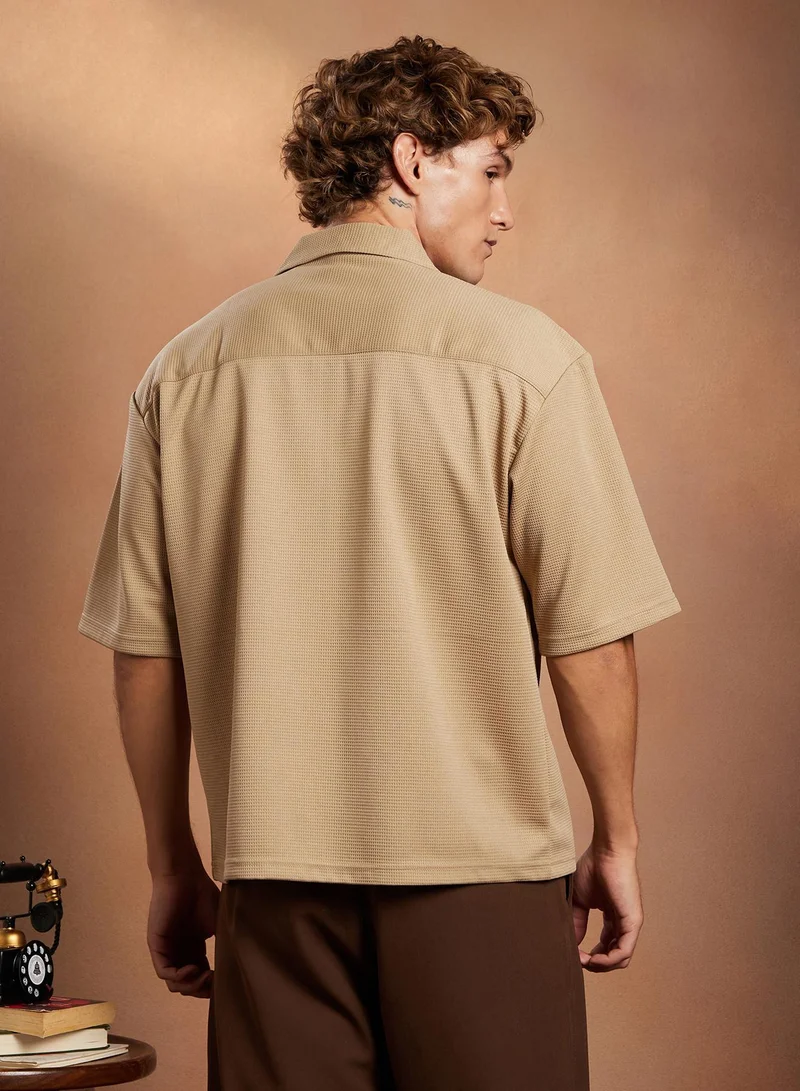CAHOOT  Men's Sand Beige Waffle-Utility Oversized Shirt for Men | Best Price UAE