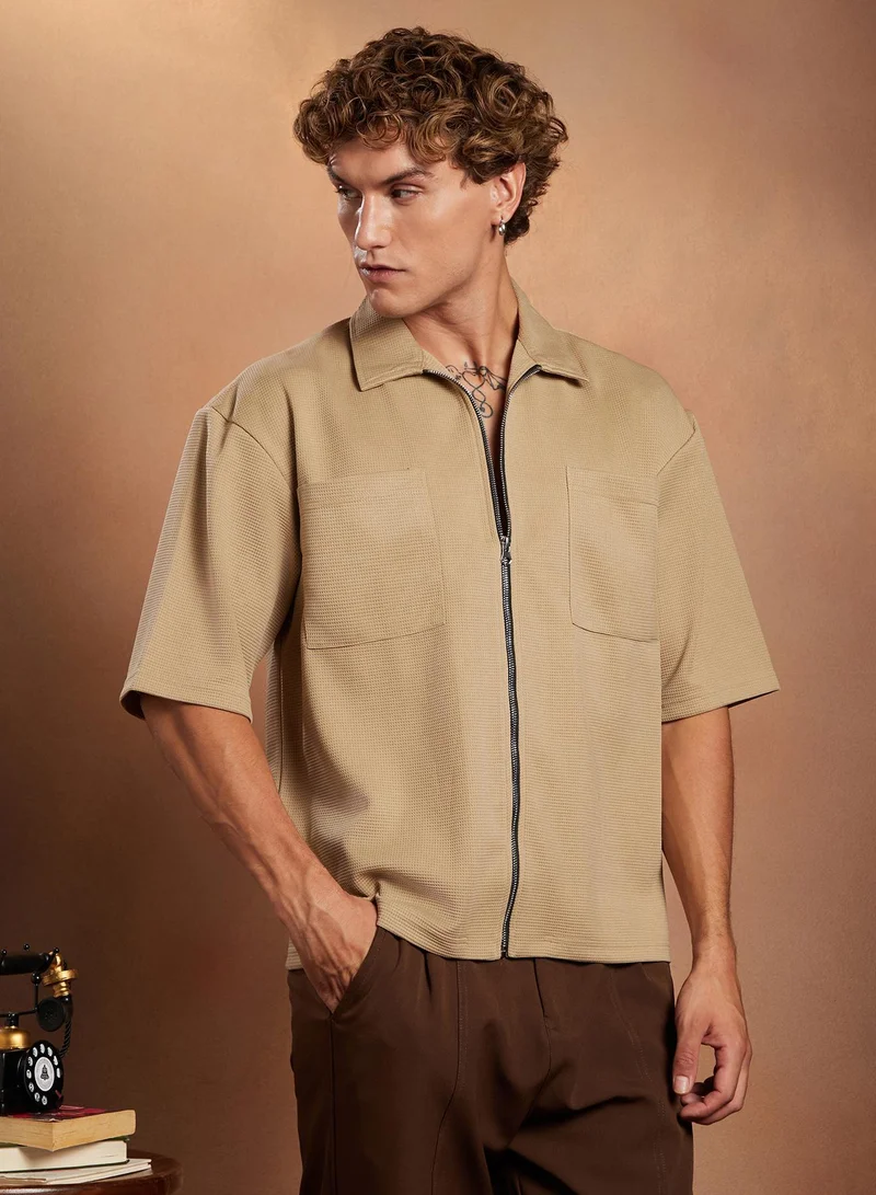 CAHOOT  Men's Sand Beige Waffle-Utility Oversized Shirt for Men | Best Price UAE