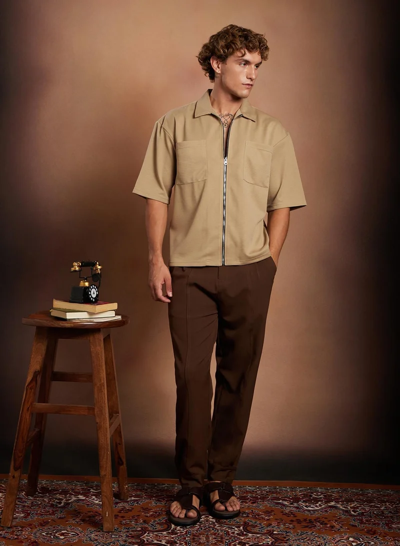 CAHOOT  Men's Sand Beige Waffle-Utility Oversized Shirt for Men | Best Price UAE