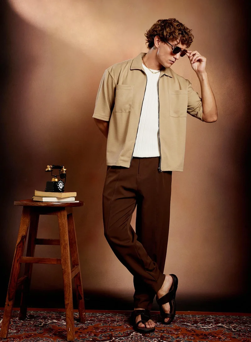 CAHOOT  Men's Sand Beige Waffle-Utility Oversized Shirt for Men | Best Price UAE