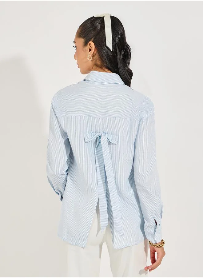 Styli Striped Relaxed Fit Shirt with Back Bow Detail
