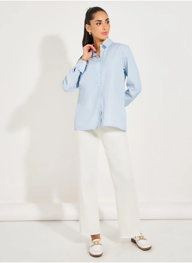 Styli Striped Relaxed Fit Shirt with Back Bow Detail