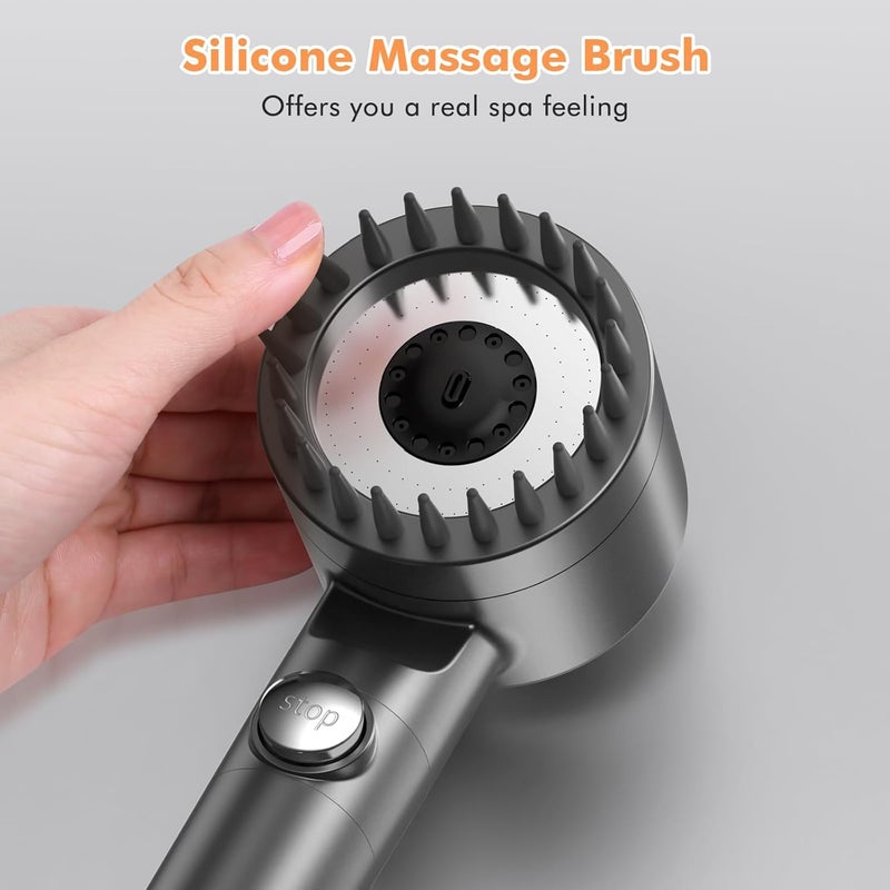 FEELSO Hard Water Filter Shower Head High Pressure with 1.5m Hose Silver | 3+1 Spray Jet Modes Handheld Massage Shower Head with 15 Stage Filter for Residual Chlorine Remove & Reduce Dry Itchy Skin - Image 3
