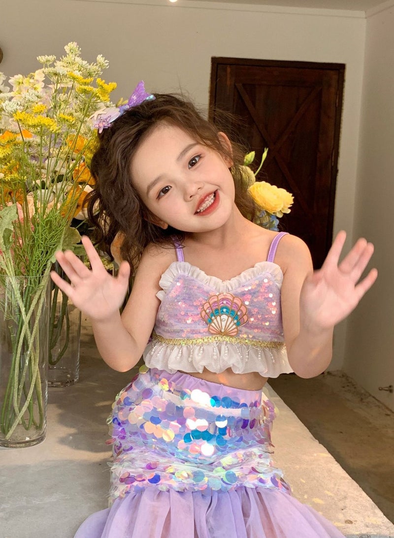 حورية البحر زرّ مكشوف صدرة الترتر ذيل سمكة ثوب دعوى لأنّ بنت - Image 1