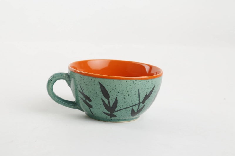 Caffeine Ceramic Handmade Green & Orange Turquoise 2 in1 Tea Set (2 Kettle and 2 Cup) 4 Pieces - Image 5