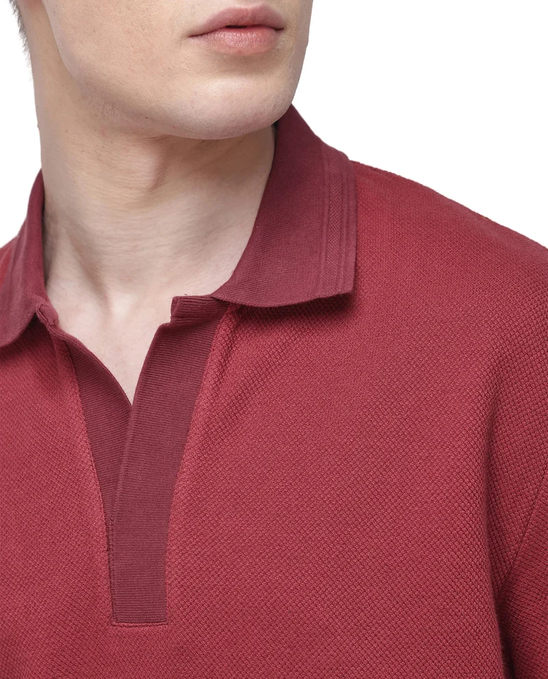 Rare Rabbit Rare Rabbit Men Marcelon Red Cotton Poly Fabric Short Sleeve Johnny Collared Jacquard Polo