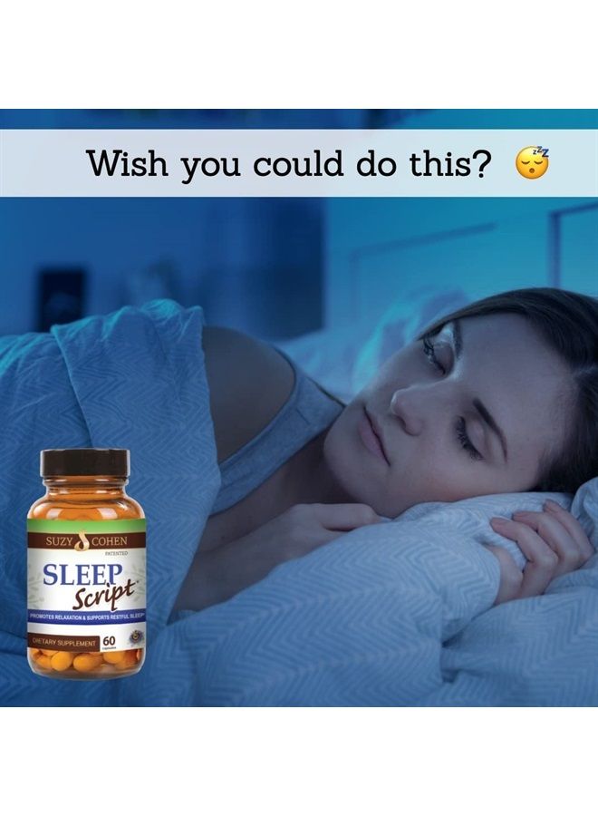 Script Essentials Suzy Cohen Sleep Script with Melatonin - Botanical Sleep and Relaxation Formula for Adults for Mood, Stress and Sleep, Contains 5-HTP, L-theanine, Passionflower, Lemon Balm and GABA 60 Capsules. - Image 4