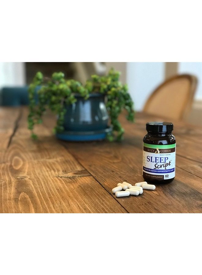 Script Essentials Suzy Cohen Sleep Script with Melatonin - Botanical Sleep and Relaxation Formula for Adults for Mood, Stress and Sleep, Contains 5-HTP, L-theanine, Passionflower, Lemon Balm and GABA 60 Capsules. - Image 5