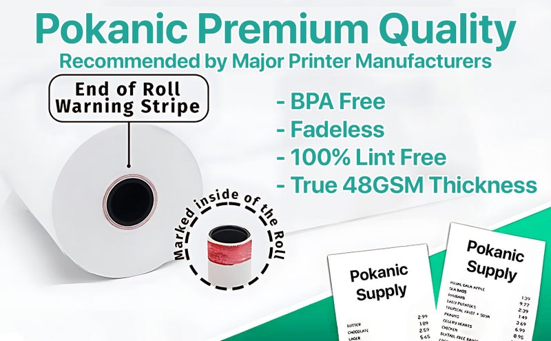 Pokanic 3"" X 150' 1 Ply Bond 10 Rolls White Paper Kitchen Receipt Pos System Cash Register Compatible With Clover Epson Snbc Star Sam4S Ellix Bixolon Impact Printers Sp700 Erc30 34 38 (10 Rolls) - Image 2