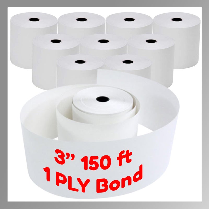 Pokanic 3"" X 150' 1 Ply Bond 10 Rolls White Paper Kitchen Receipt Pos System Cash Register Compatible With Clover Epson Snbc Star Sam4S Ellix Bixolon Impact Printers Sp700 Erc30 34 38 (10 Rolls) - Image 1