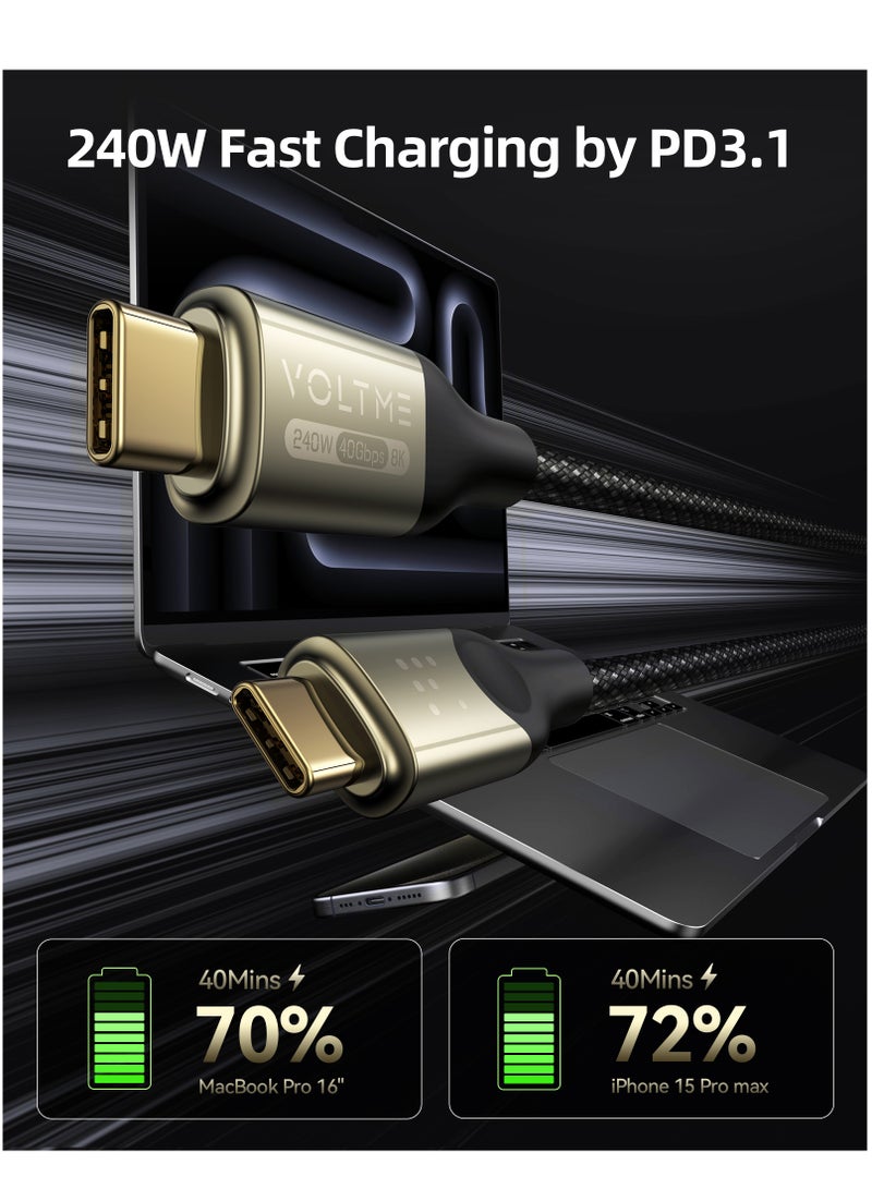 VOLTME 240W High-Speed ​​USB-C to USB-C Cable 1.2m - USB-IF Certified, Braided Type-C Cable with PD 3.1 Fast Charging, 40Gbps Data Transfer, 8K/6K/5K Video at 60Hz and 4K at 144Hz, Thunderbolt 4 / USB4 Compatible - Works with iPhone Air, iPhone 17 / 17 Pro / 17 Pro Max, iPhone 16 / 15 / 14 / 13 / 12 All Versions, iPad Pro / Air, MacBook Pro / Air, Samsung Galaxy S25 / S24 / S23 / S22, Note 20 / 10+, Google Pixel, Apple Watch, AirPods Pro, Steam Deck, SSDs, Docking Stations and More - Image 2
