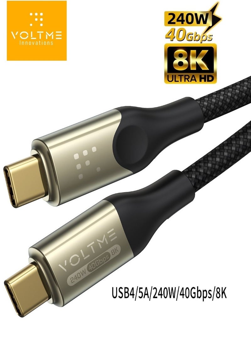 VOLTME 240W High-Speed ​​USB-C to USB-C Cable 1.2m - USB-IF Certified, Braided Type-C Cable with PD 3.1 Fast Charging, 40Gbps Data Transfer, 8K/6K/5K Video at 60Hz and 4K at 144Hz, Thunderbolt 4 / USB4 Compatible - Works with iPhone Air, iPhone 17 / 17 Pro / 17 Pro Max, iPhone 16 / 15 / 14 / 13 / 12 All Versions, iPad Pro / Air, MacBook Pro / Air, Samsung Galaxy S25 / S24 / S23 / S22, Note 20 / 10+, Google Pixel, Apple Watch, AirPods Pro, Steam Deck, SSDs, Docking Stations and More - Image 1