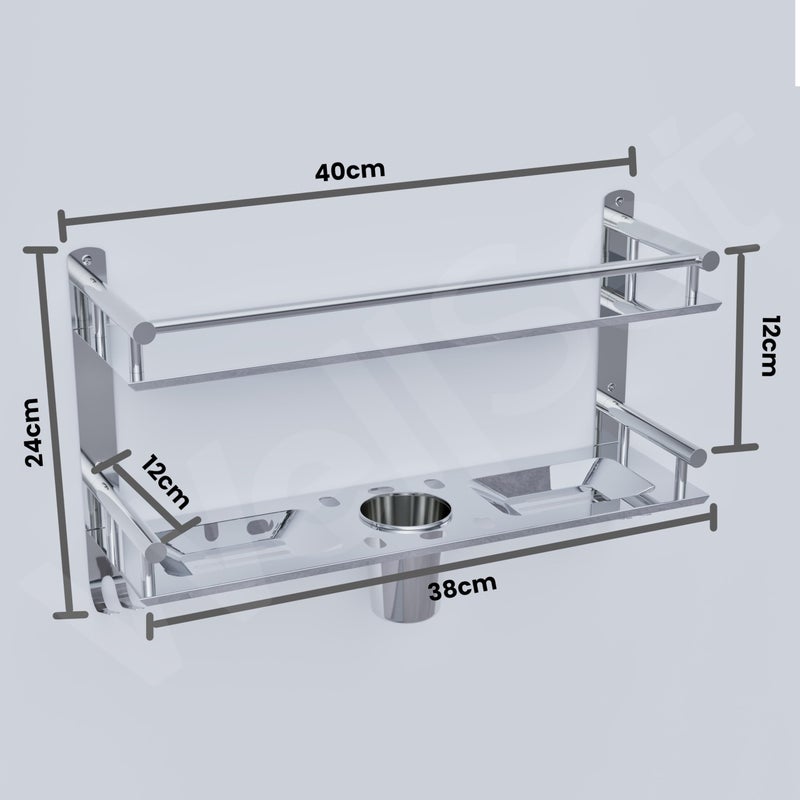Well Set رف حمام مفرد الطبقة لحامل الزجاجات حامل الشامبو متعدد الأغراض من الفولاذ المقاوم للصدأ... (كبير جداً) - Image 5