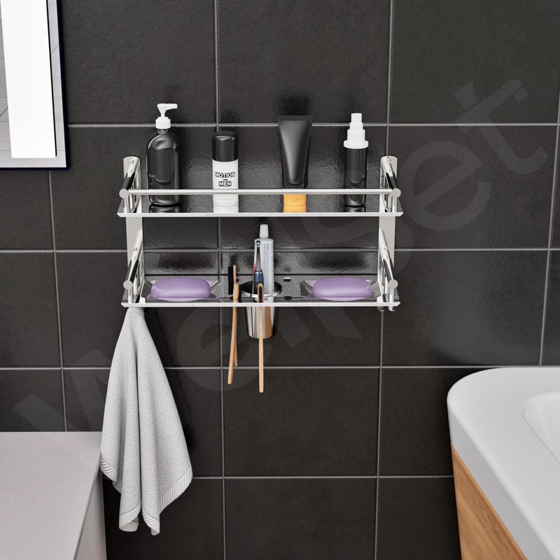 Well Set رف حمام مفرد الطبقة لحامل الزجاجات حامل الشامبو متعدد الأغراض من الفولاذ المقاوم للصدأ... (كبير جداً) - Image 2