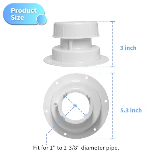 luxlead RV Plumbing Vent Caps - Camper Vent Cap Replacement Kit for 1 to 2 3/8 Inch Pipe - White (2 Pack) - Image 4