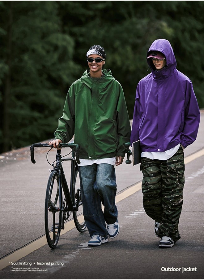NIBEMINENT Men's Classic Hooded Zipper Outdoor Jacket Green  - Image 2