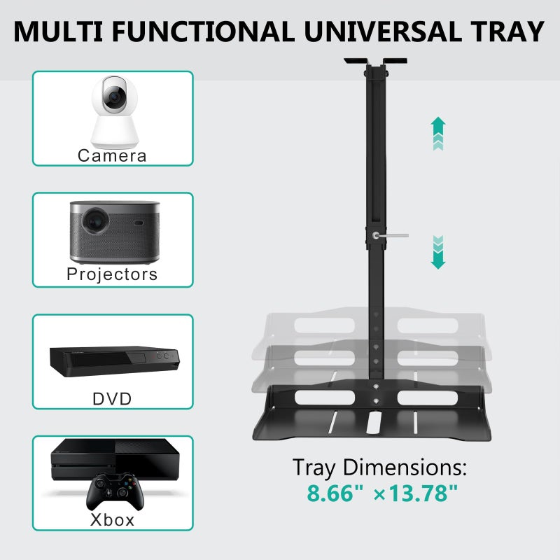 WALI Projector Ceiling Mount Tray, Height Adjustable Wall Mount Holder for Projectors, Hidden Cable Management, Fits Projectors up to 22lbs, 13.7" x 8.6" Platform, Black (PM-005-B) - Image 4