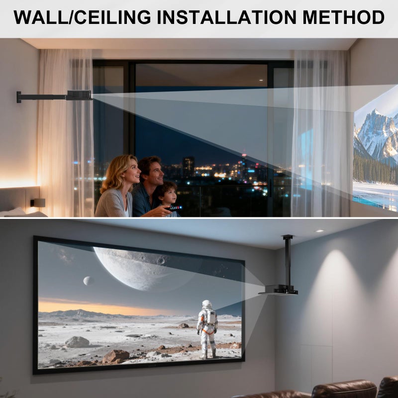 WALI Projector Ceiling Mount Tray, Height Adjustable Wall Mount Holder for Projectors, Hidden Cable Management, Fits Projectors up to 22lbs, 13.7" x 8.6" Platform, Black (PM-005-B) - Image 2