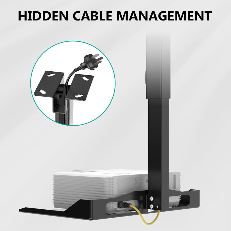 WALI Projector Ceiling Mount Tray, Height Adjustable Wall Mount Holder for Projectors, Hidden Cable Management, Fits Projectors up to 22lbs, 13.7" x 8.6" Platform, Black (PM-005-B) - Image 5