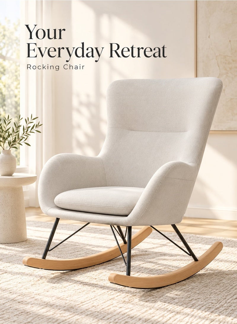 Rich Life Modern Rocking Chair – Soft Upholstered Accent Chair Seat with High Backrest, Sturdy Metal Legs & Wooden Rocker Base – Comfortable Lounge Chair for Living Room, Bedroom & Office Armchair with Armrests & Ergonomic Backrest for Dining Room, Living Room, Bedroom, Office Seat -Lounge Accent Chair,Patio Chairs Lounge - Image 1