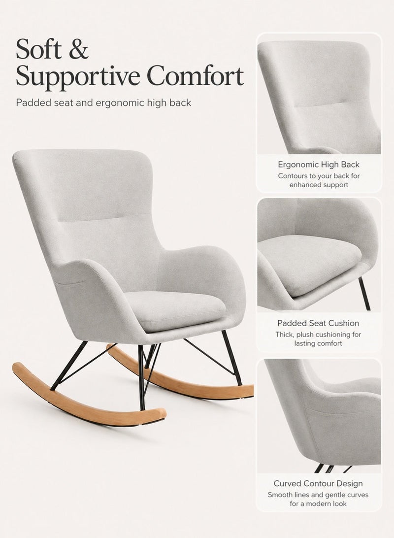 Rich Life Modern Rocking Chair – Soft Upholstered Accent Chair Seat with High Backrest, Sturdy Metal Legs & Wooden Rocker Base – Comfortable Lounge Chair for Living Room, Bedroom & Office Armchair with Armrests & Ergonomic Backrest for Dining Room, Living Room, Bedroom, Office Seat -Lounge Accent Chair,Patio Chairs Lounge - Image 5