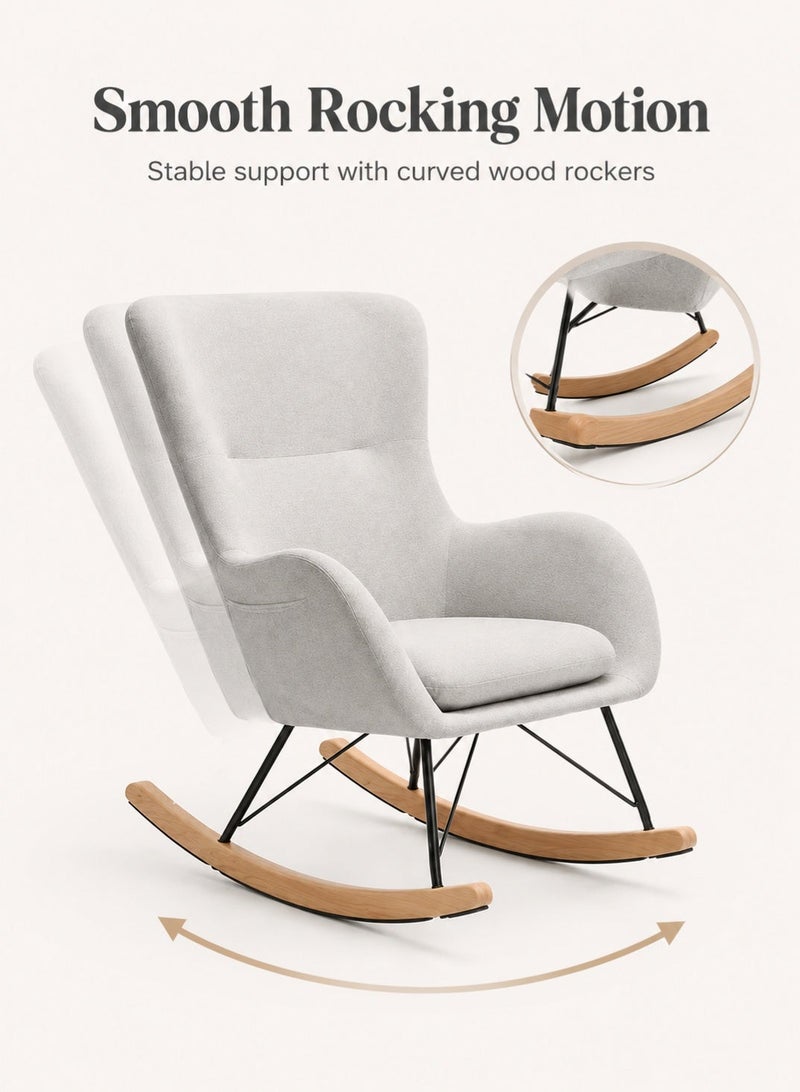 Rich Life Modern Rocking Chair – Soft Upholstered Accent Chair Seat with High Backrest, Sturdy Metal Legs & Wooden Rocker Base – Comfortable Lounge Chair for Living Room, Bedroom & Office Armchair with Armrests & Ergonomic Backrest for Dining Room, Living Room, Bedroom, Office Seat -Lounge Accent Chair,Patio Chairs Lounge - Image 2