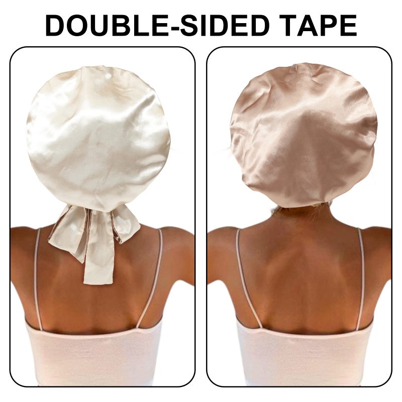 CHLINS غطاء رأس ساتان حرير للنوم مع شريط مرن للشعر المجعد - لفافة شعر حرير (قهوة + شامبانيا) - Image 4