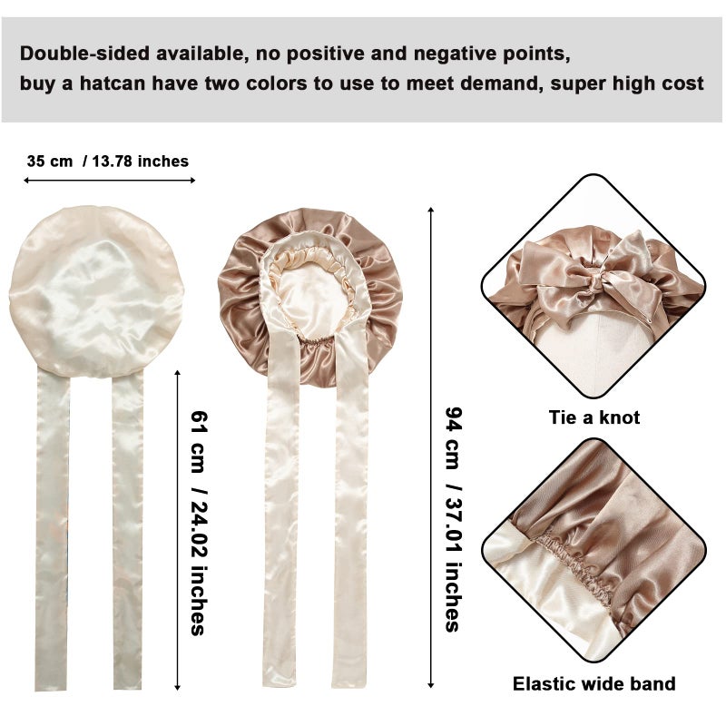 CHLINS غطاء رأس ساتان حرير للنوم مع شريط مرن للشعر المجعد - لفافة شعر حرير (قهوة + شامبانيا) - Image 3