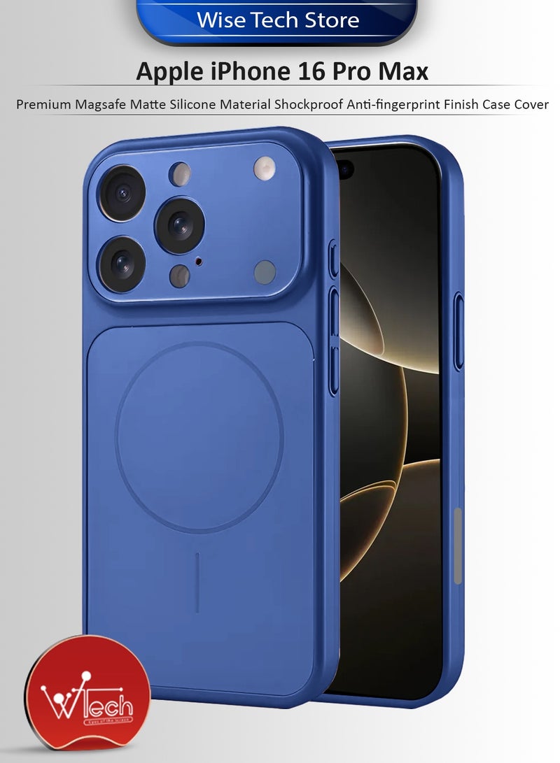 دبليو تيك غطاء حماية لهاتف آيفون 16 برو ماكس 2024 من آبل، فاخر، من السيليكون المطفي مع ماجسيف، مقاوم للصدمات وبسطح مقاوم للبصمات (MCRPSN) - أزرق بحري - Image 1