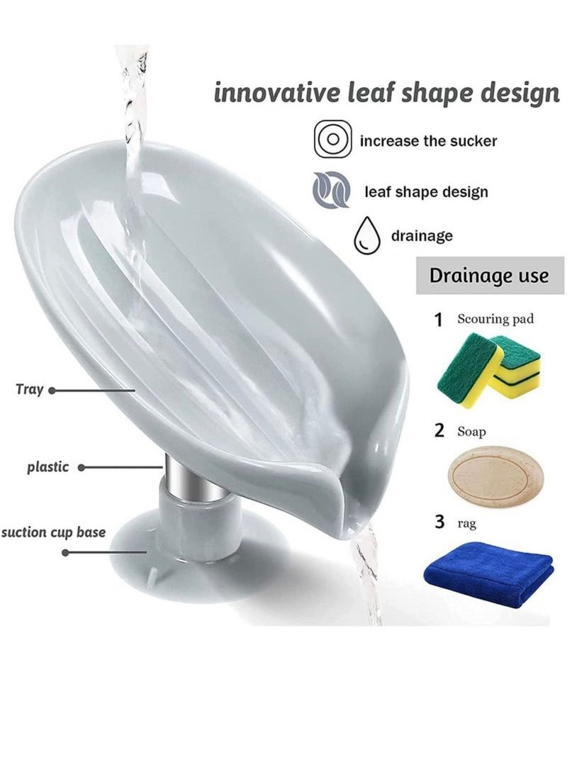 QiaoKai Leaf Shaped Stylish Soap Box/Holder Soap Holder with Suction Cup For for Bathroom, Kitchen Sink(Pack of 2,, Grey and Green)  - Image 4