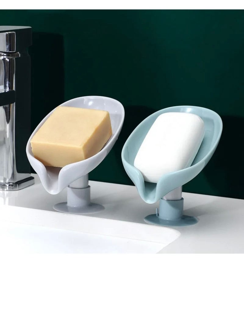 QiaoKai Leaf Shaped Stylish Soap Box/Holder Soap Holder with Suction Cup For for Bathroom, Kitchen Sink(Pack of 2,, Grey and Green)  - Image 2