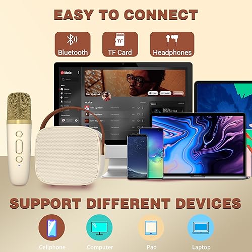IROO Karaoke Machine for Kids, Portable Bluetooth Speaker with Wireless Microphone, Music Player Toys for Gifts for Boys Girls 4, 5, 6, 7, 8, 9, 10 +Year Old Birthday Christmas Party Home (Beige) - Image 3