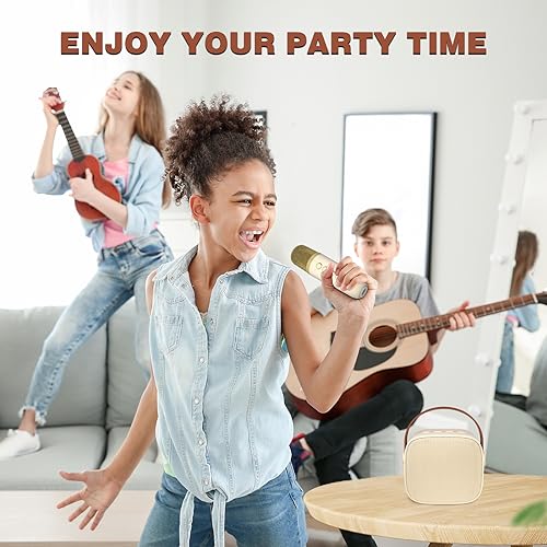 IROO Karaoke Machine for Kids, Portable Bluetooth Speaker with Wireless Microphone, Music Player Toys for Gifts for Boys Girls 4, 5, 6, 7, 8, 9, 10 +Year Old Birthday Christmas Party Home (Beige) - Image 4