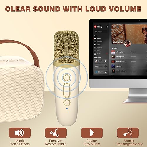 IROO Karaoke Machine for Kids, Portable Bluetooth Speaker with Wireless Microphone, Music Player Toys for Gifts for Boys Girls 4, 5, 6, 7, 8, 9, 10 +Year Old Birthday Christmas Party Home (Beige) - Image 5