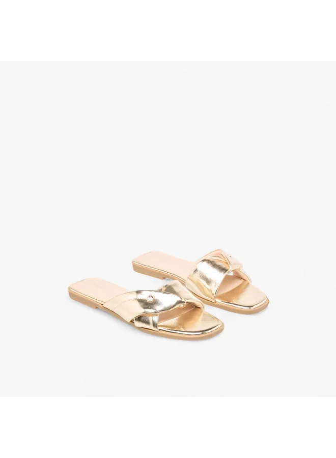 Flora Bella By Shoexpress Women Solid Knot Detail Slip-On Flat Sandals