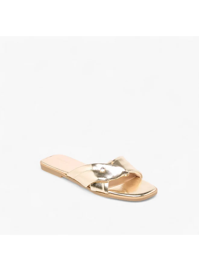 Flora Bella By Shoexpress Women Solid Knot Detail Slip-On Flat Sandals