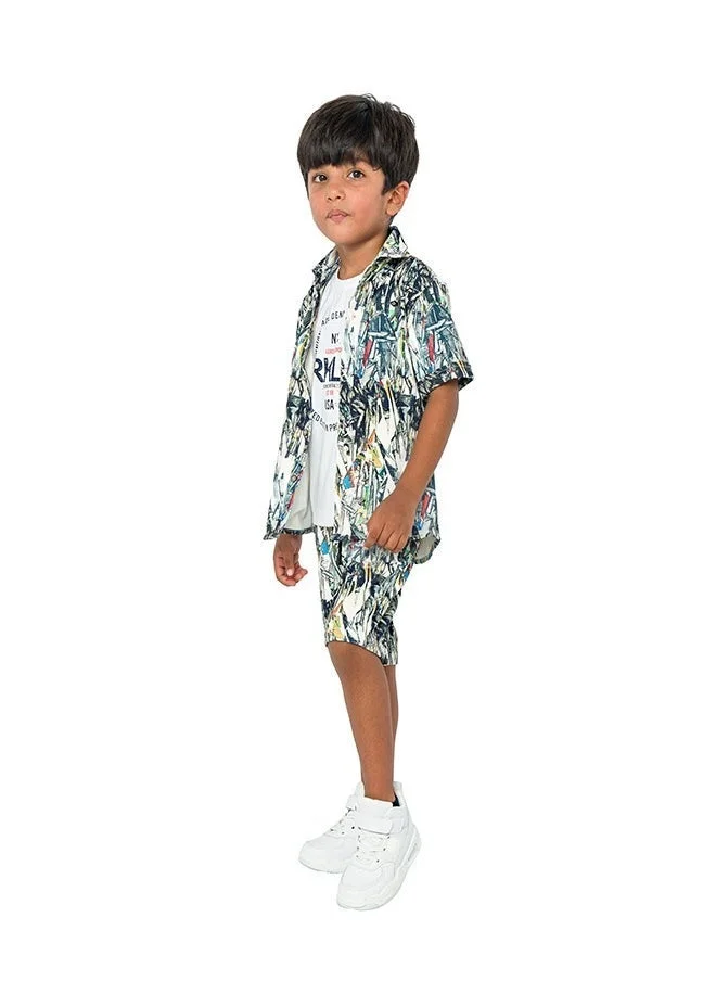 babyqlo Nature explorer three-piece set for boys - tropical shirt, t-shirt, shorts