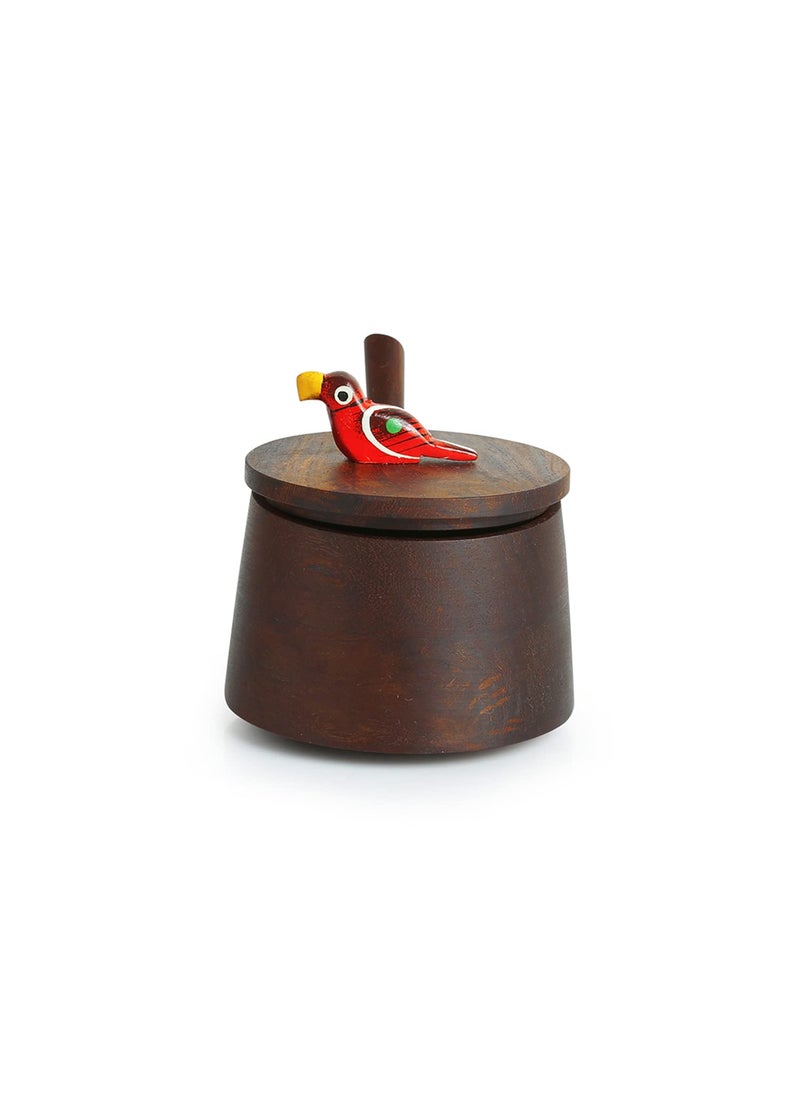 ExclusiveLane - ExclusiveLane 'Chirping Birds' Jar Set With Tray & Spoons In Sheesham Wood | Spice Box Chutney Pickle Jars Refreshment Jars & Containers Spice Jar Rack With Lid Sauf Serving Mukhwas Jar Condiment Set - Image 1