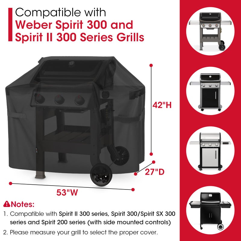 Unicook 53 Inch Grill Cover for Weber Spirit II 300 and Spirit 300 Series, Heavy Duty Waterproof Outdoor BBQ Cover, Fade Resistant Weatherproof Gas Grill Protector, Compared to Weber 7139 - Image 2