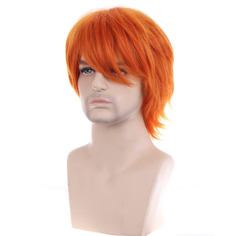 RightOn 12 Inches Dark Orange Wig Short Wig Ginger Wig Cosplay Wig for Costume Party and Dress Up Short Wig for Men and Women Halloween Wigs with Wig Cap