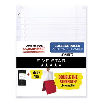 Five Star Loose Leaf Paper + Study App, Notebook Paper, College Ruled Filler Paper, Reinforced, Fights Ink Bleed, 8.5 x 11, 80 Sheets (170102)