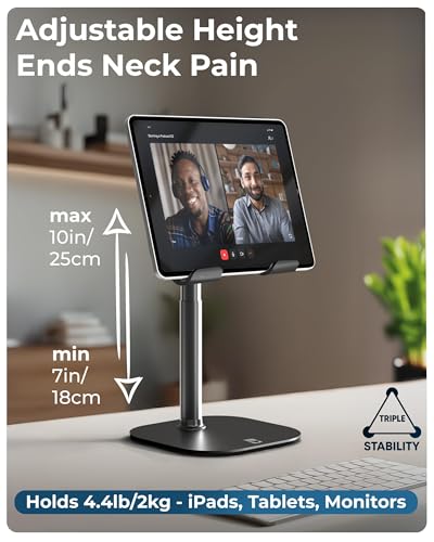 COOPER TabHolder 710 Height Adjustable Tablet Stand Premium iPad Stand for Desk 270 Tilt iPad Holder for Desk Tablet Holder 15617 Portable Monitor Support Black - Image 3