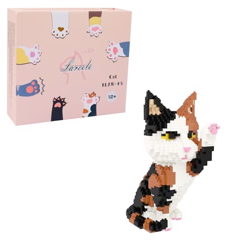 Larcele Cat Micro Building Blocks Animal Set, DIY Mini 3D Building Toy Bricks Kit,1137 Pieces KLJM-05 (Red Tabby) - Image 1