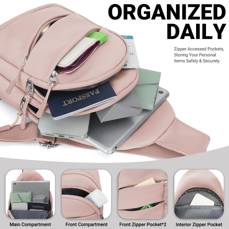 Tuwubi Crossbody Bags for Women, Sling Bag for Men, Small Hiking Backpack Anti Theft Lightweight for Outdoors Travel (M, Pink) - Image 4