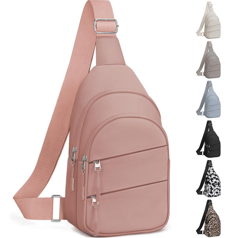 Tuwubi Crossbody Bags for Women, Sling Bag for Men, Small Hiking Backpack Anti Theft Lightweight for Outdoors Travel (M, Pink) - Image 1
