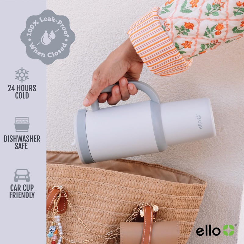 Ello Oasis 40 oz Tumbler with Handle & Retracting Straw | Reusable Insulated Stainless Steel Cup 100% Leakproof  Gifts for Teens Women Men | Keeps cold for 20 Hours  Cup Holder Friendly  Grayscale