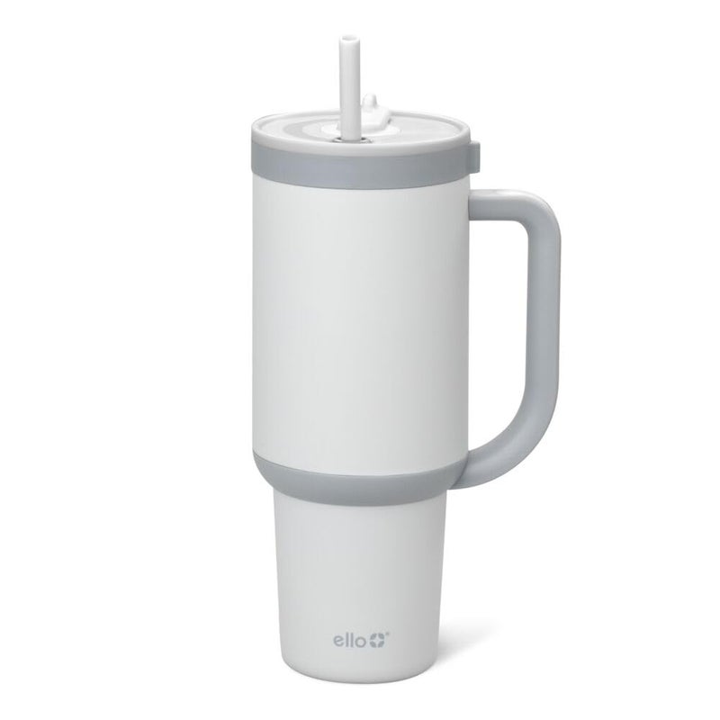 Ello Oasis 40 oz Tumbler with Handle & Retracting Straw | Reusable Insulated Stainless Steel Cup 100% Leakproof  Gifts for Teens Women Men | Keeps cold for 20 Hours  Cup Holder Friendly  Grayscale